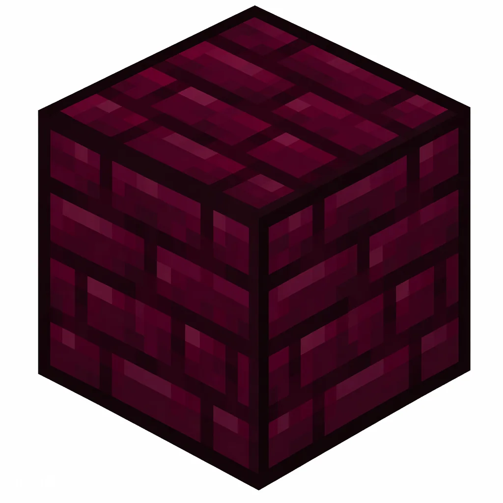 Pixel art illustration of red nether bricks, a brick cube block