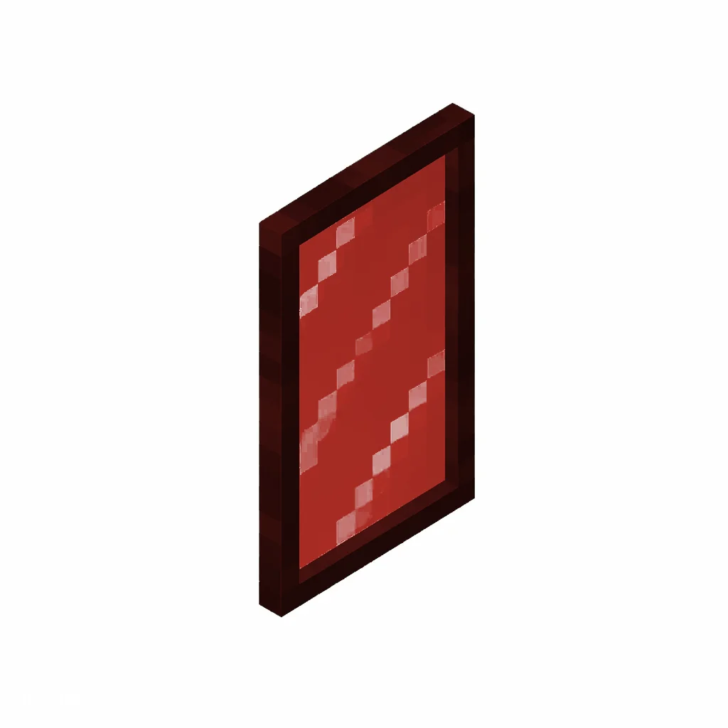 Pixel art illustration of a red stained glass pane, a thin tinted transparent panel