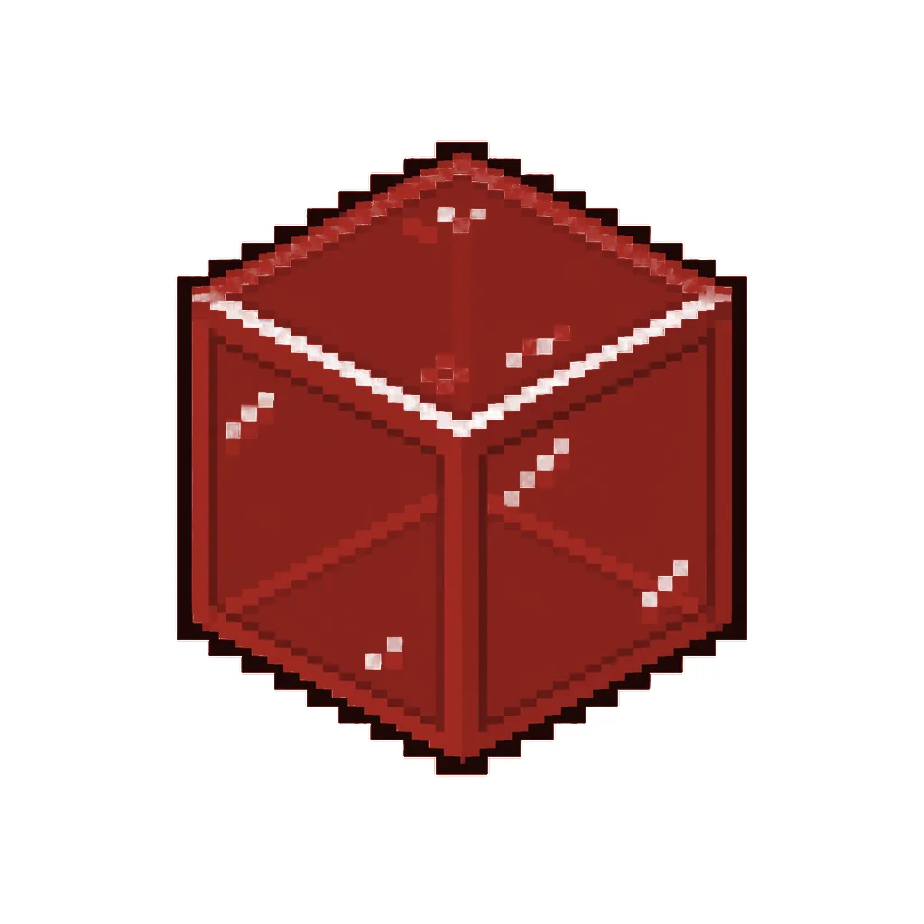 Pixel art illustration of a red stained glass block with a dark framed translucent red pane