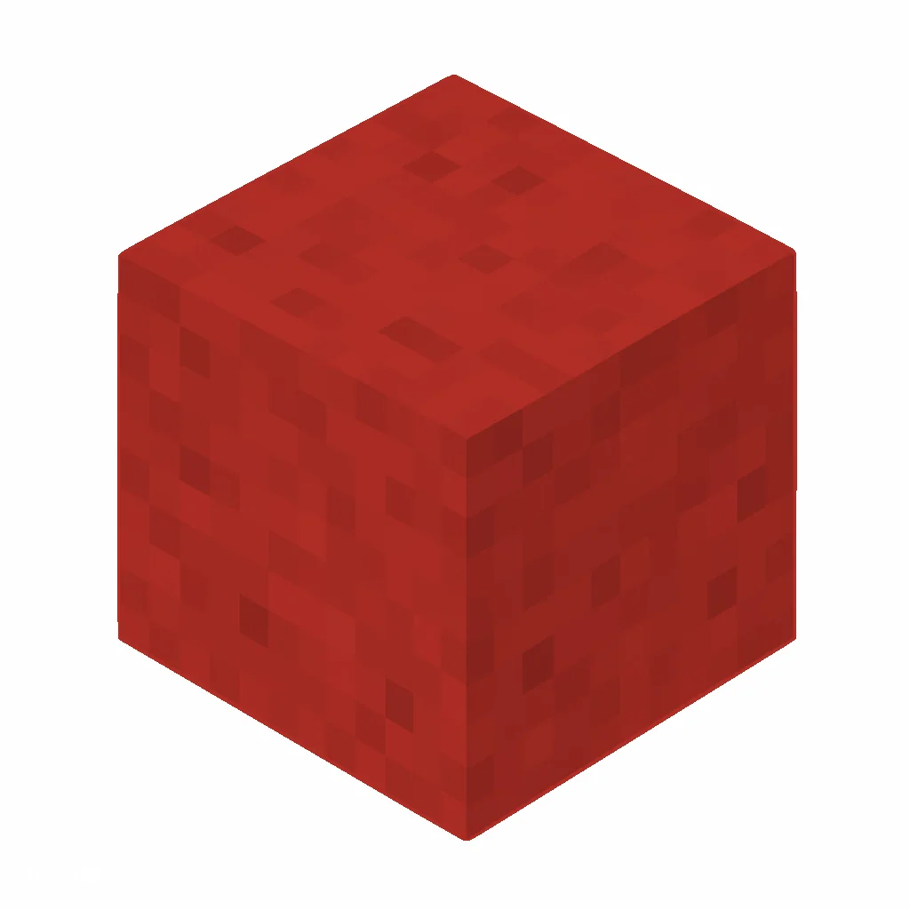 Pixel art illustration of a red wool block with dense red wool fibers