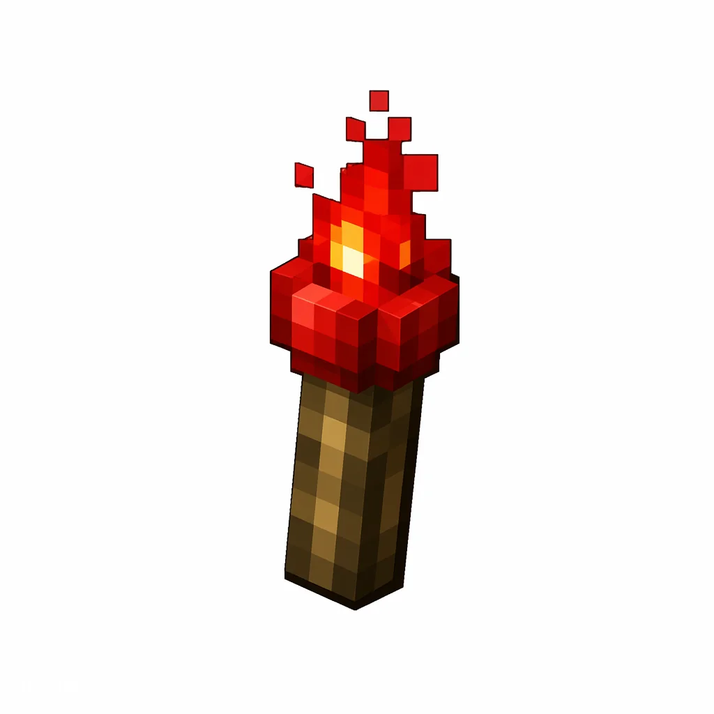 Pixel art illustration of a redstone torch topped with glowing red ember dust