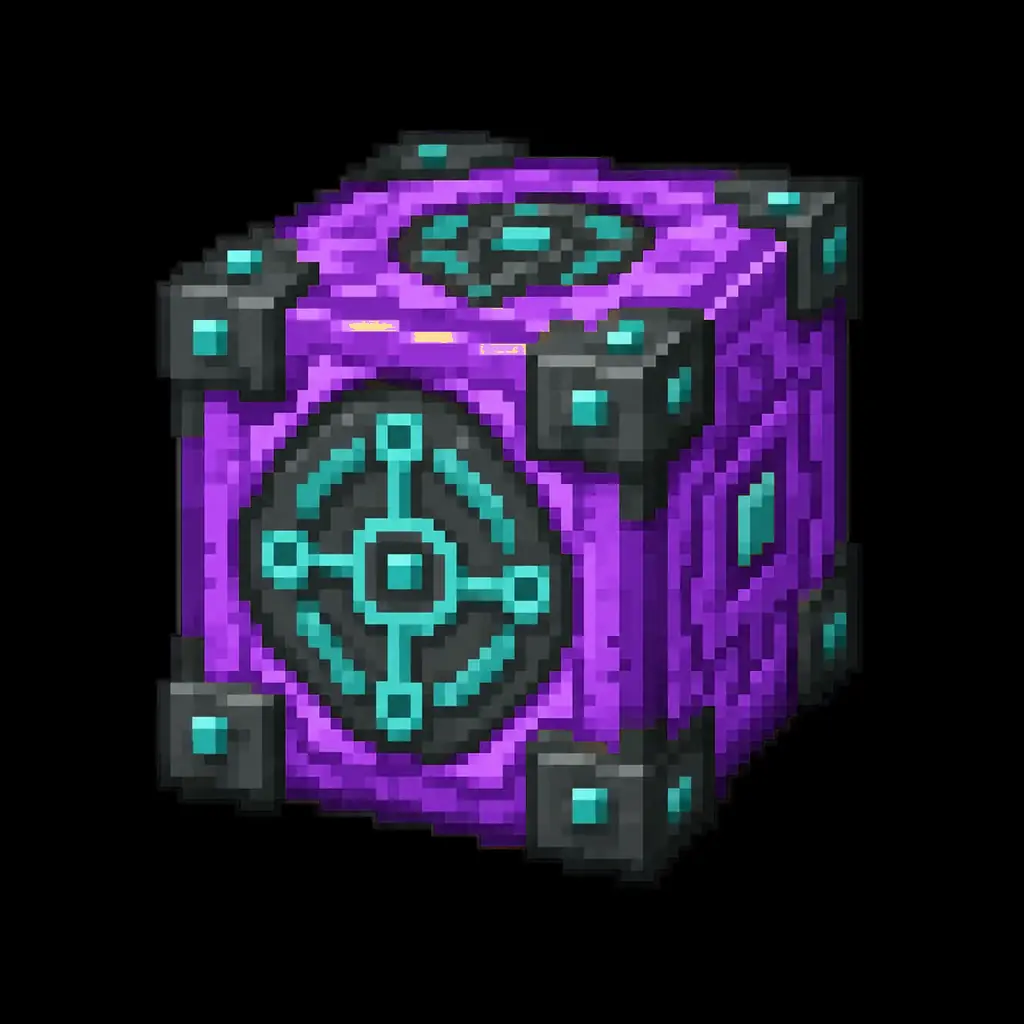 Pixel art illustration of a purple repeating command block