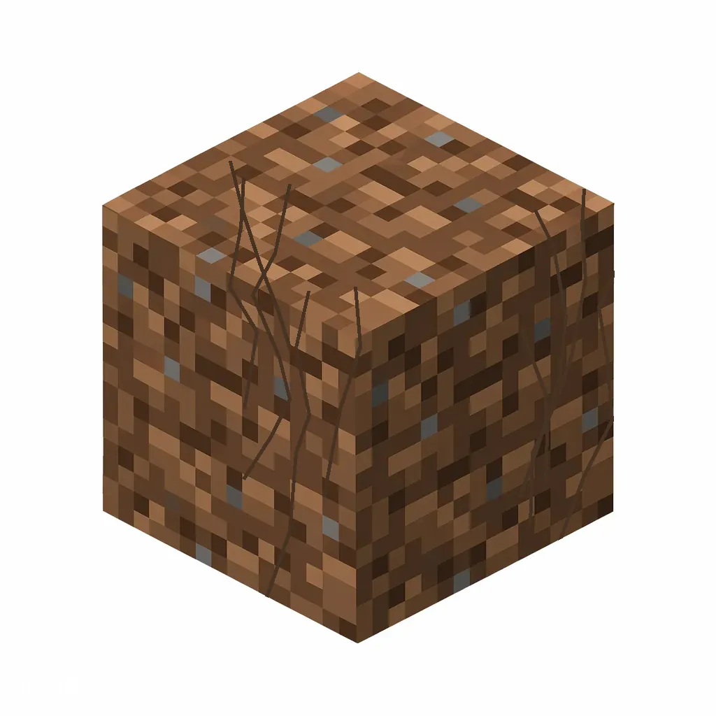 Pixel art illustration of a rooted dirt in chunky voxel game style