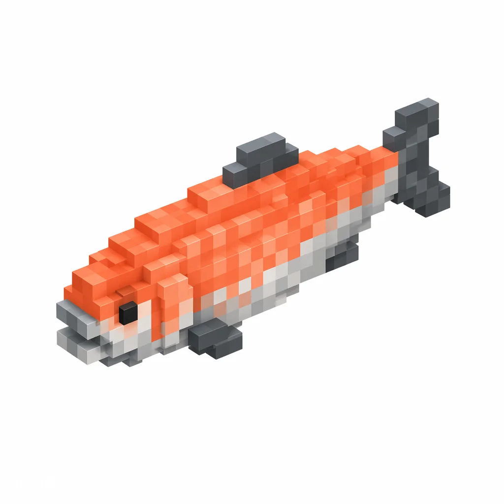 Pixel art illustration of a raw salmon with pink-orange scales