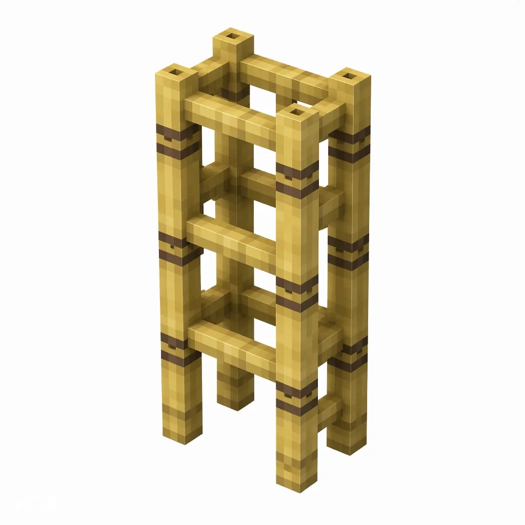 Pixel art illustration of a scaffolding tower made of bamboo poles lashed with string