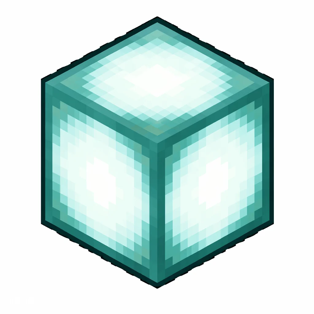 Pixel art illustration of a sea lantern in chunky voxel game style