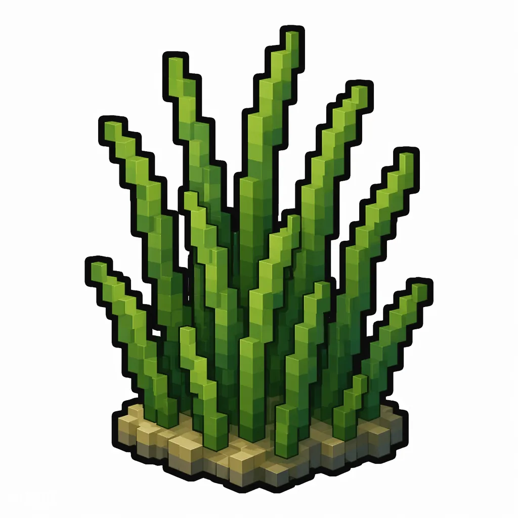 Pixel art illustration of a seagrass in chunky voxel game style