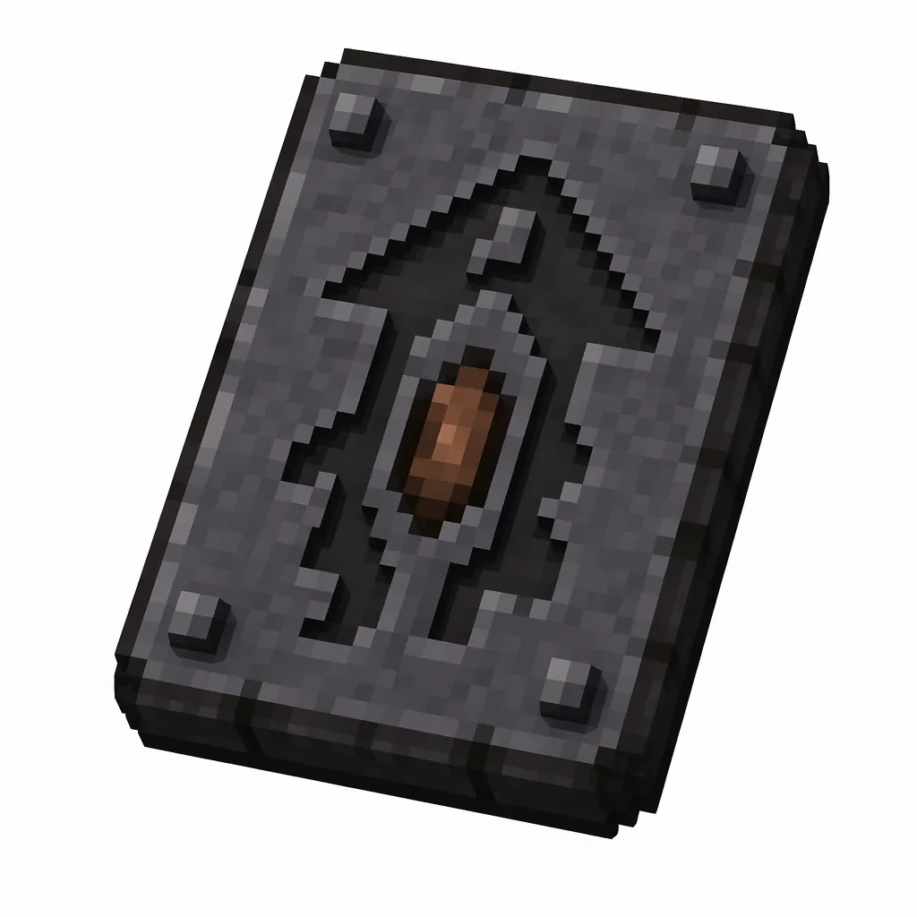 Pixel art illustration of a dark stone smithing template tablet carved with masonry lines