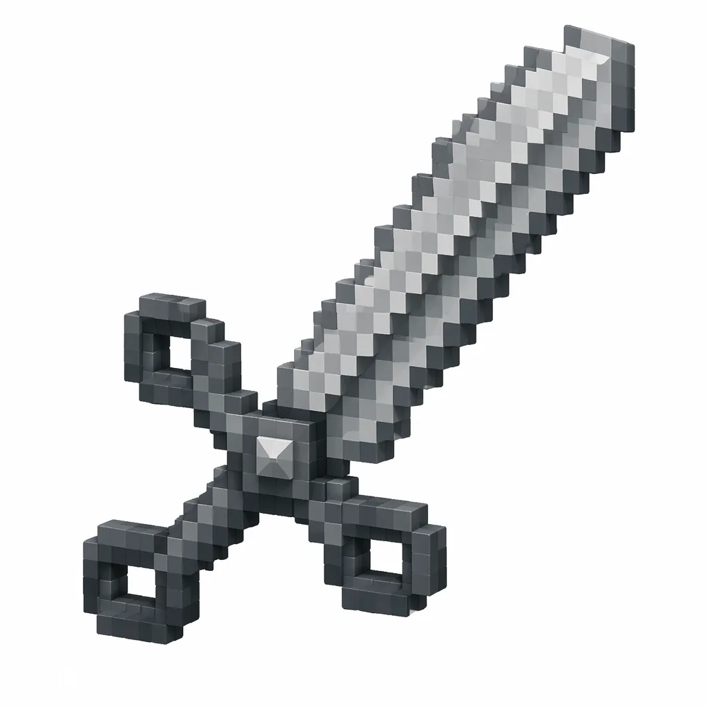 Pixel art illustration of a pair of gray iron shears with looped handles