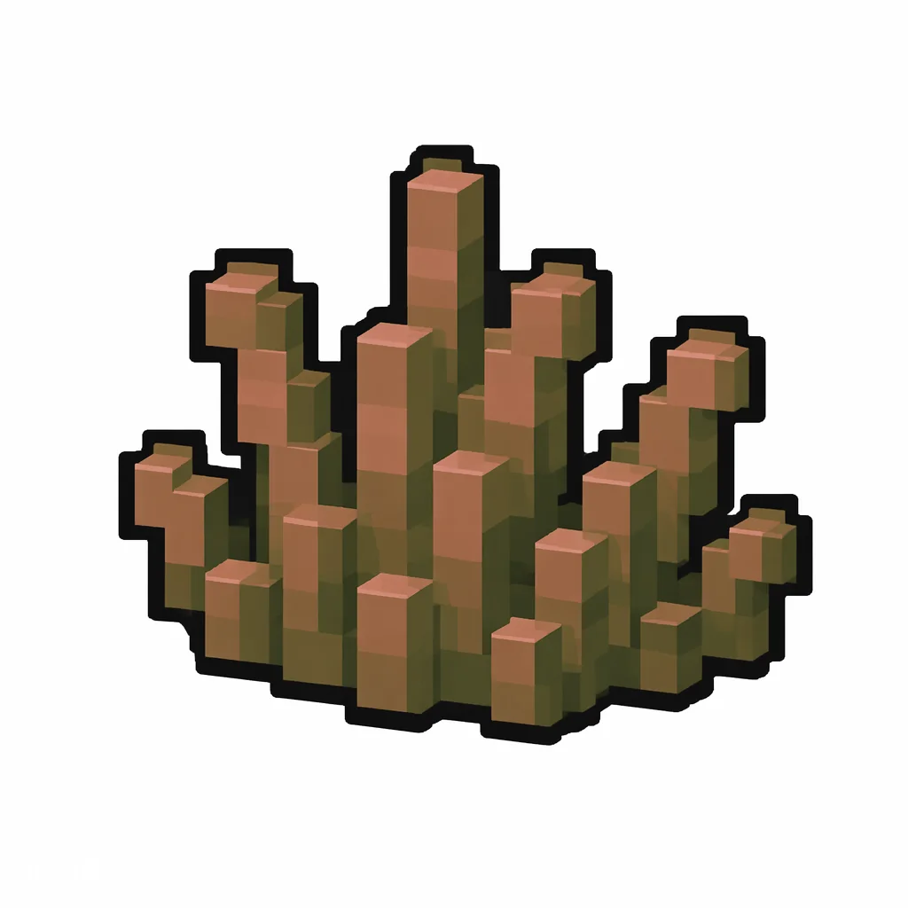 Pixel art illustration of a short dry grass in chunky voxel game style