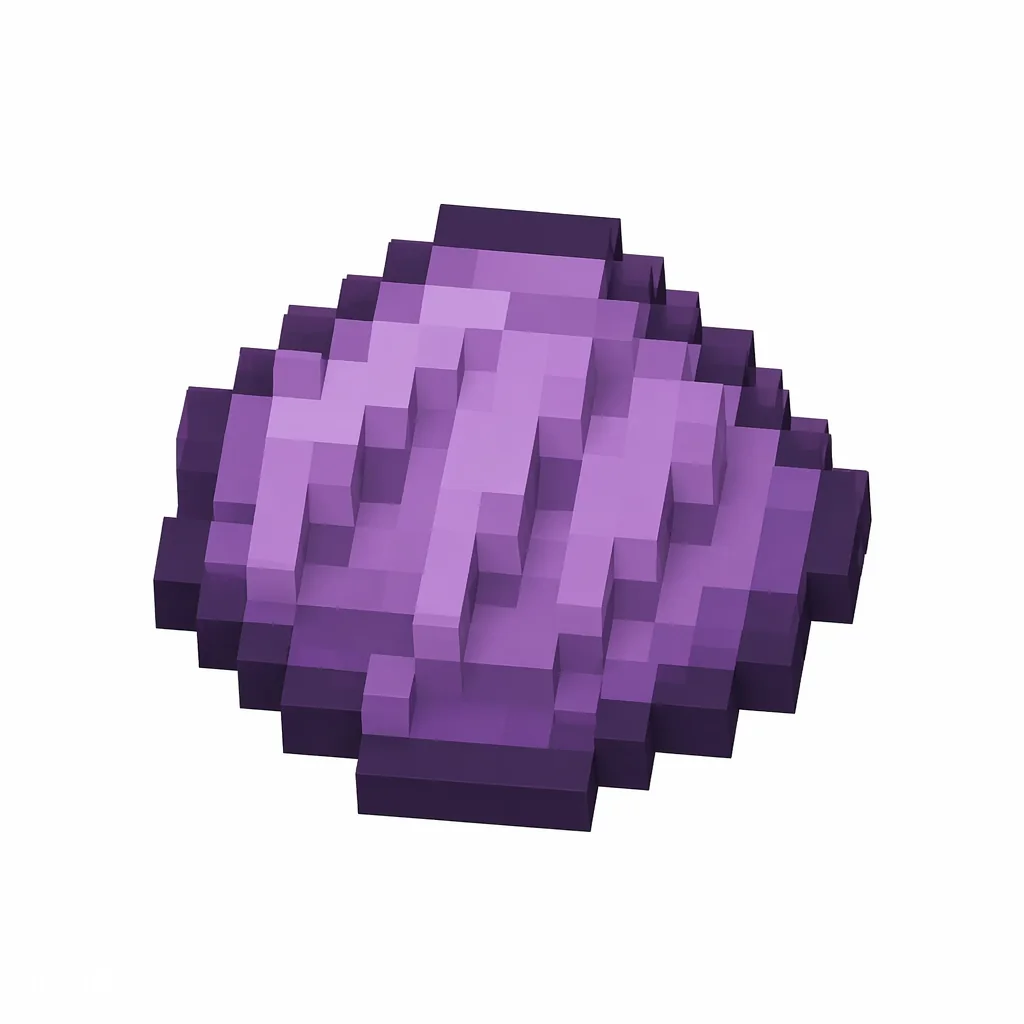 Pixel art illustration of a purple shulker shell plate with segment ridges