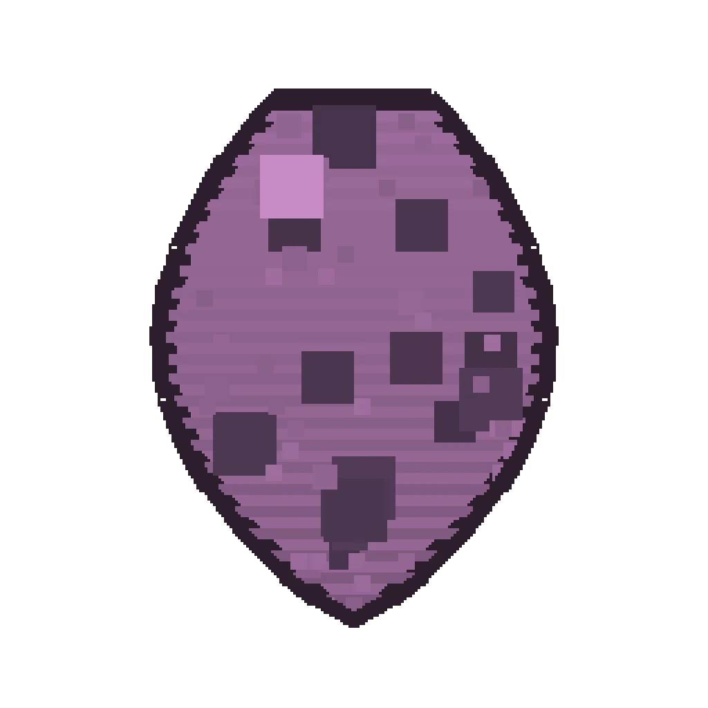 Pixel art illustration of a Shulker Spawn Egg with a two-tone speckled shell
