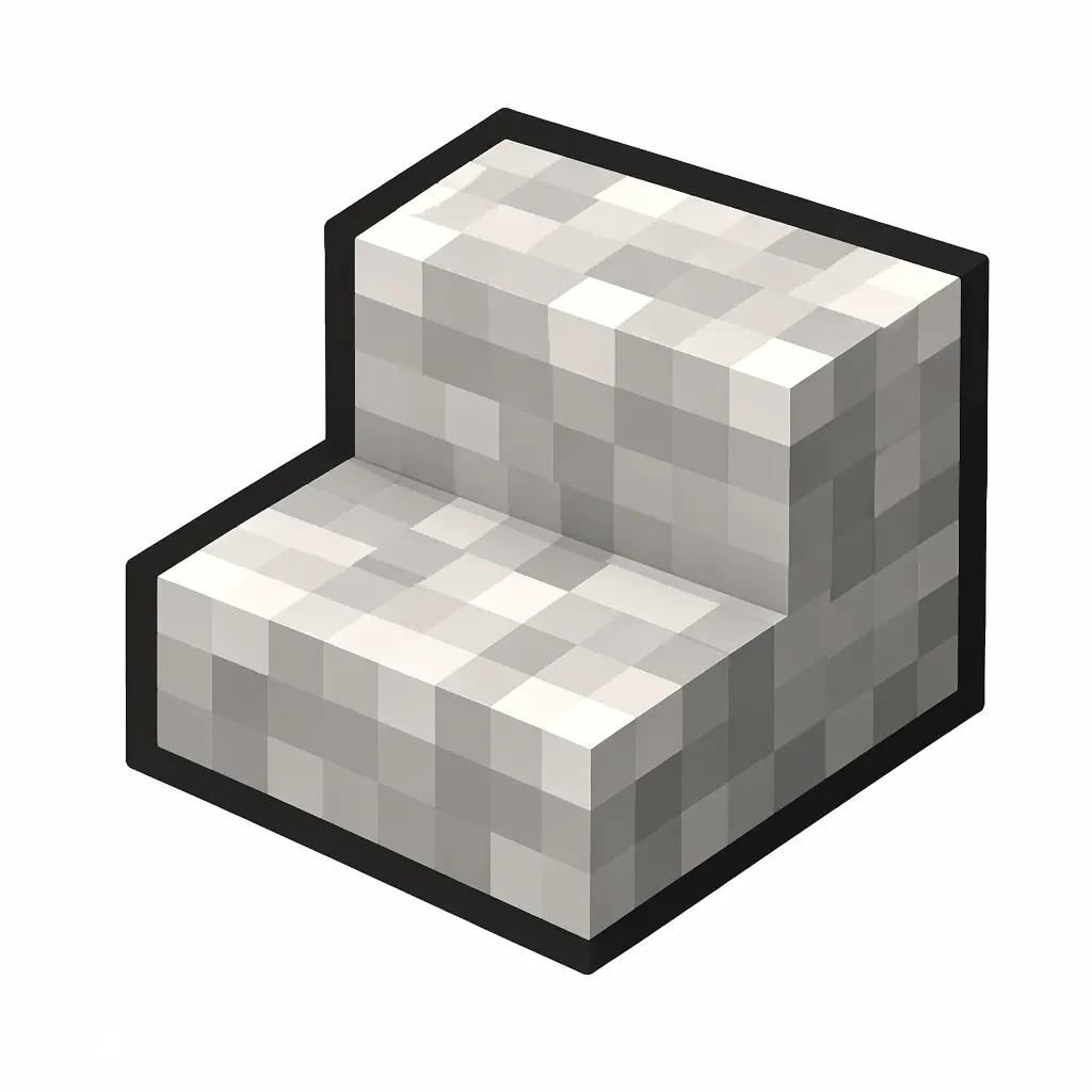 Pixel art illustration of a smooth quartz stairs, an L-shaped staircase block
