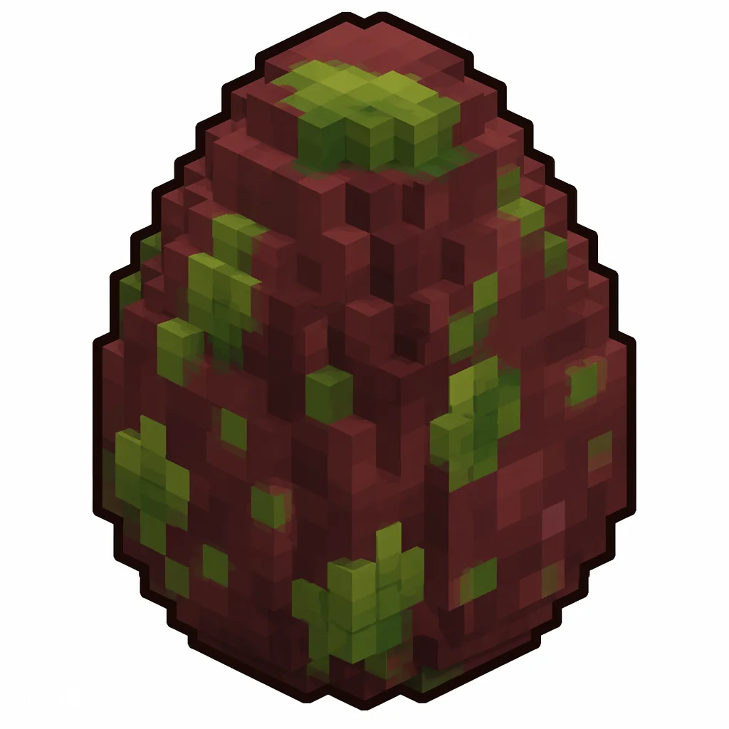 Pixel art illustration of a sniffer egg in chunky voxel game style