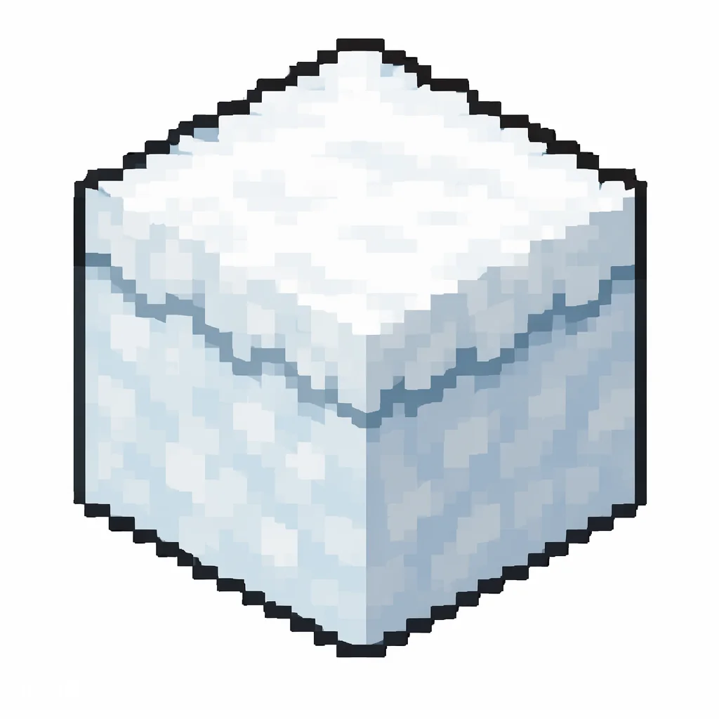 Pixel art illustration of a snow in chunky voxel game style