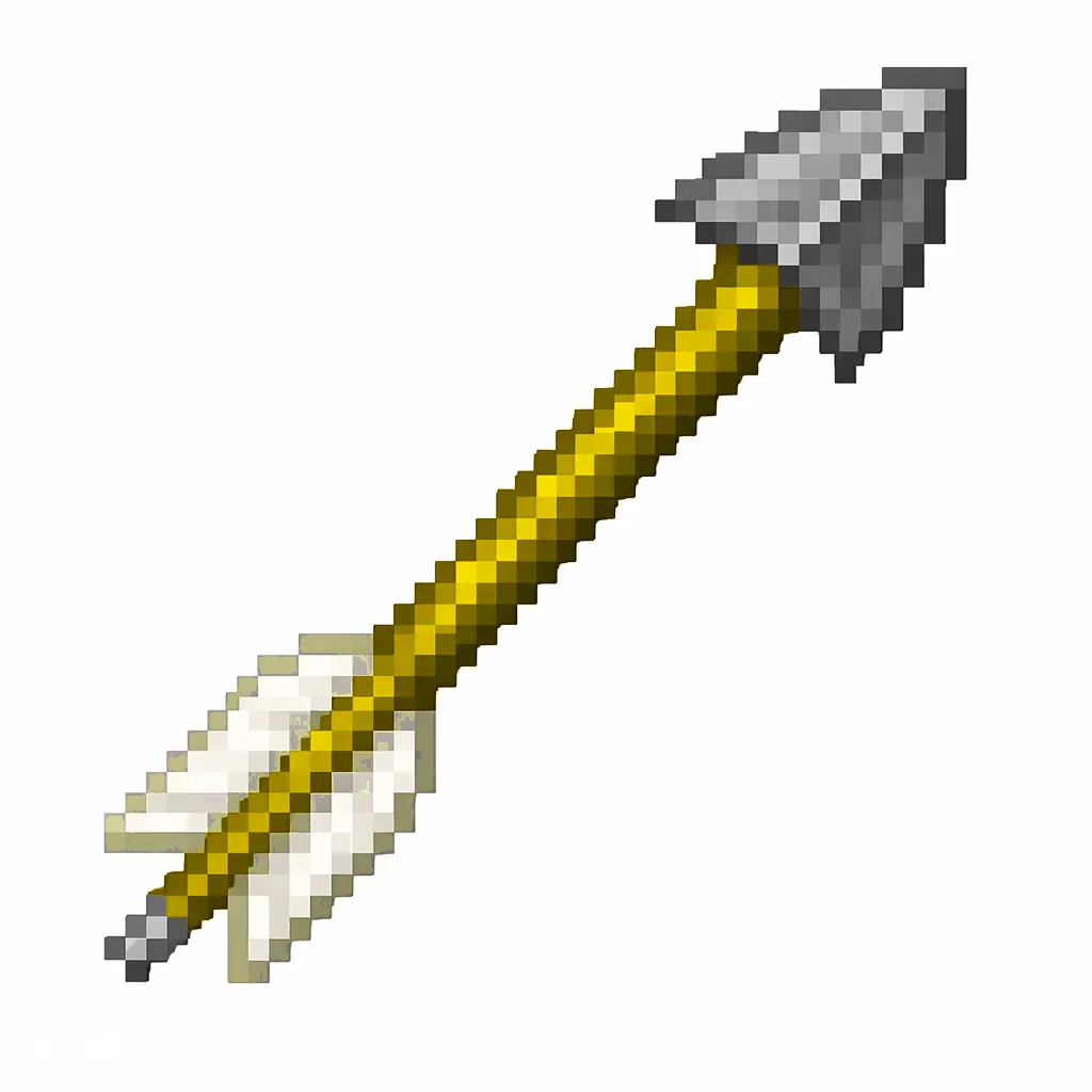 Pixel art illustration of a spectral arrow in chunky voxel game style