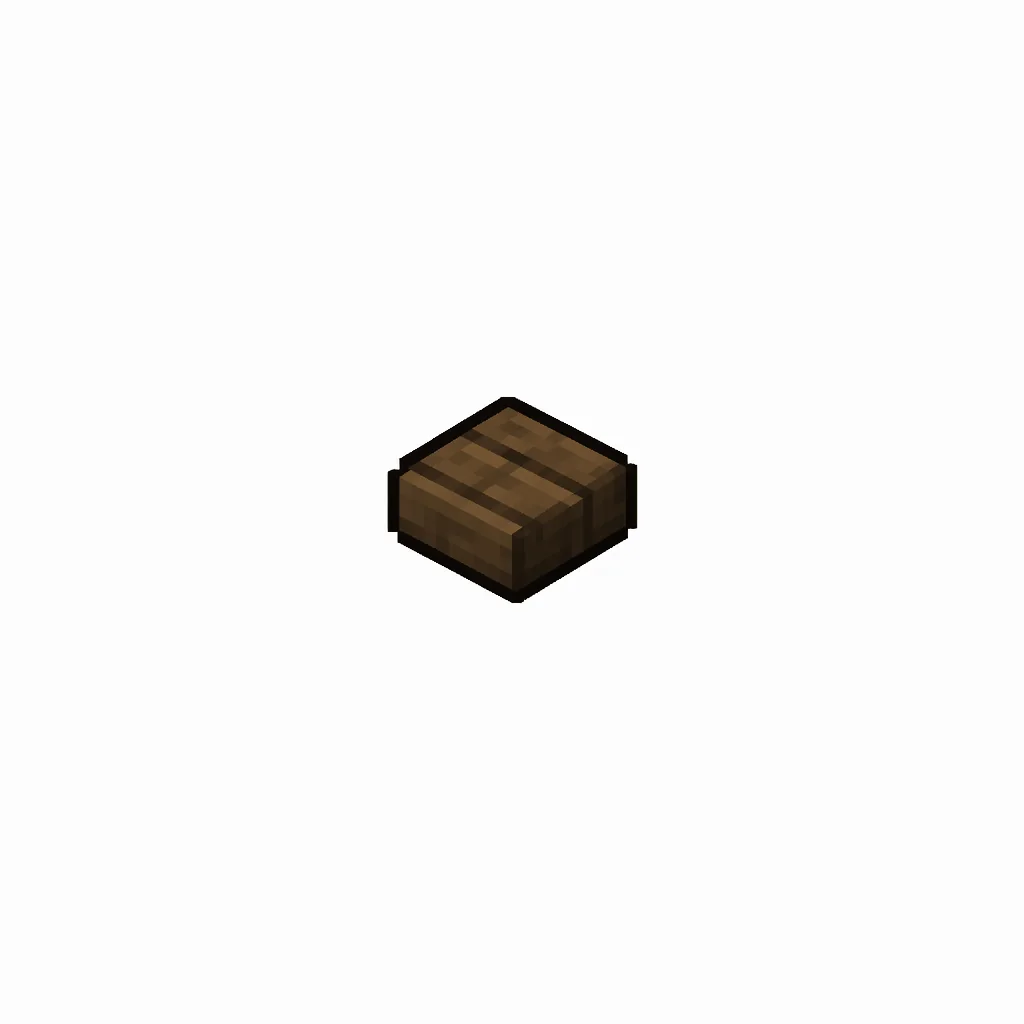 Pixel art illustration of a small chunky spruce wood button