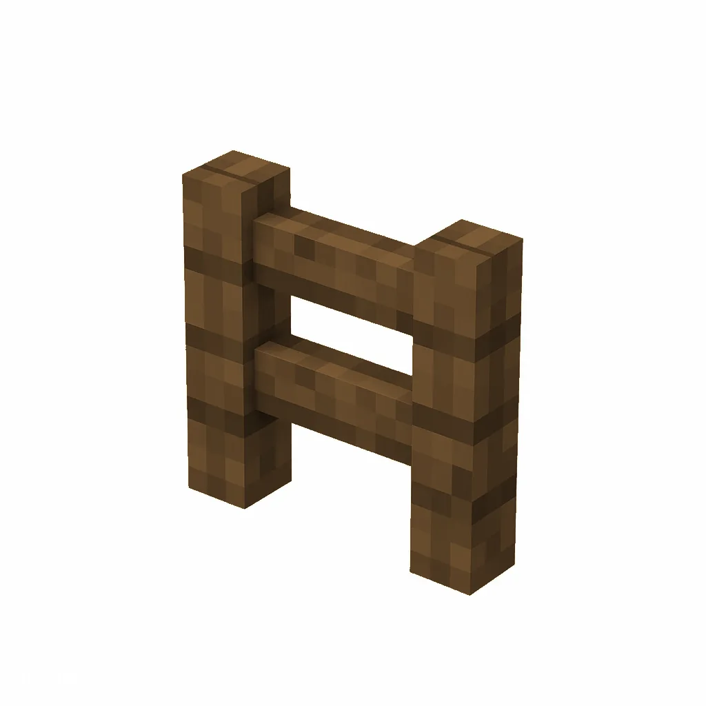 Pixel art illustration of a spruce wooden fence with two posts and rails