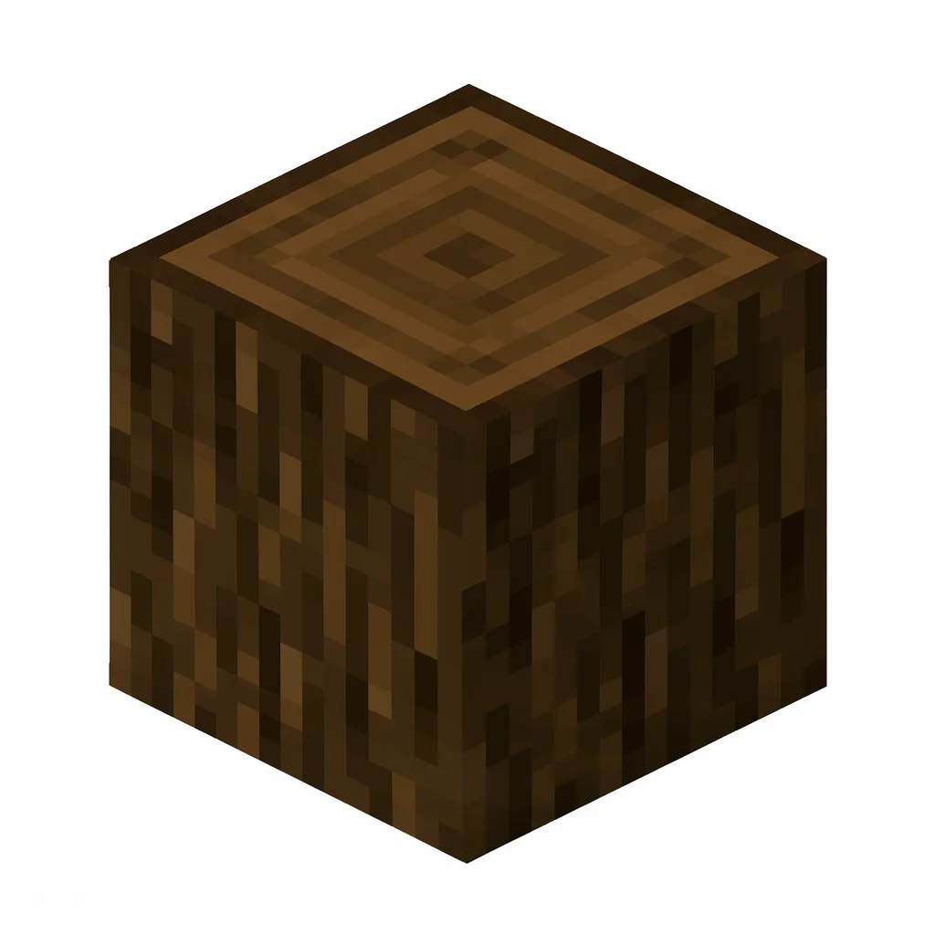 Pixel art illustration of a spruce log block with dark brown bark and growth rings