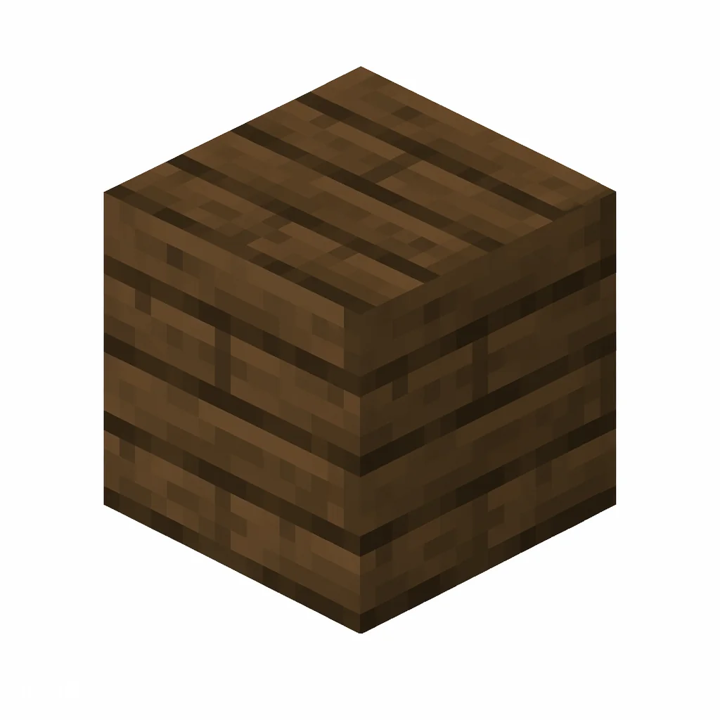 Pixel art illustration of a spruce planks block with dark brown horizontal boards