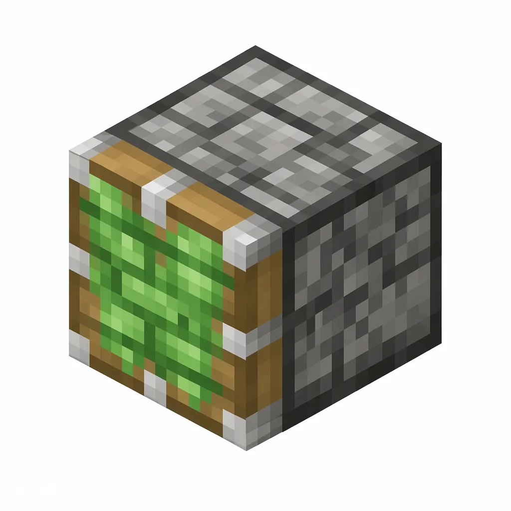Pixel art illustration of a sticky piston block with a green slime-covered piston head face