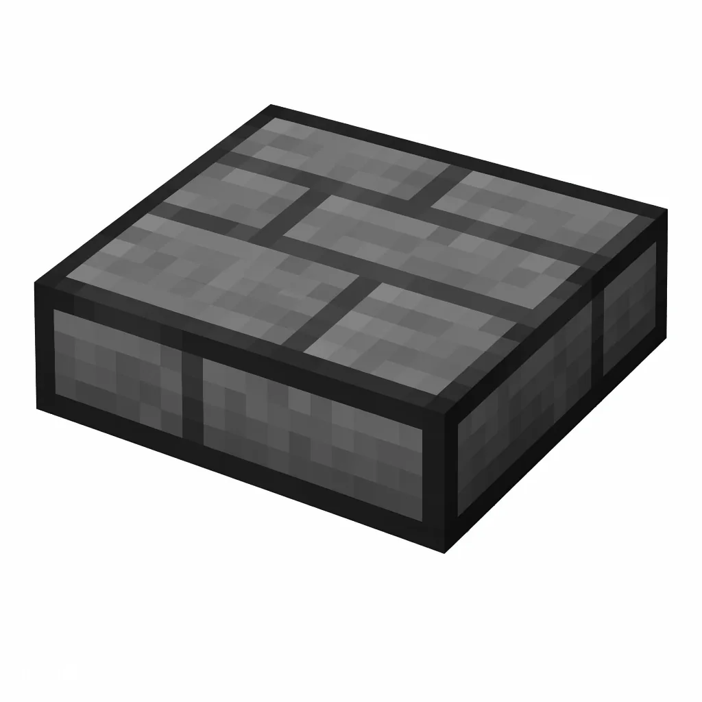 Pixel art illustration of a stone brick slab, a half-height flat block