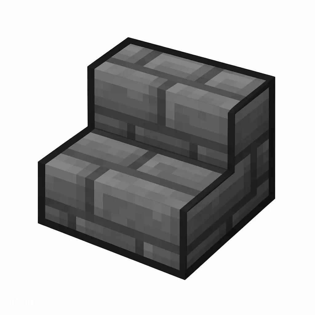 Pixel art illustration of a stone brick stairs, an L-shaped staircase block