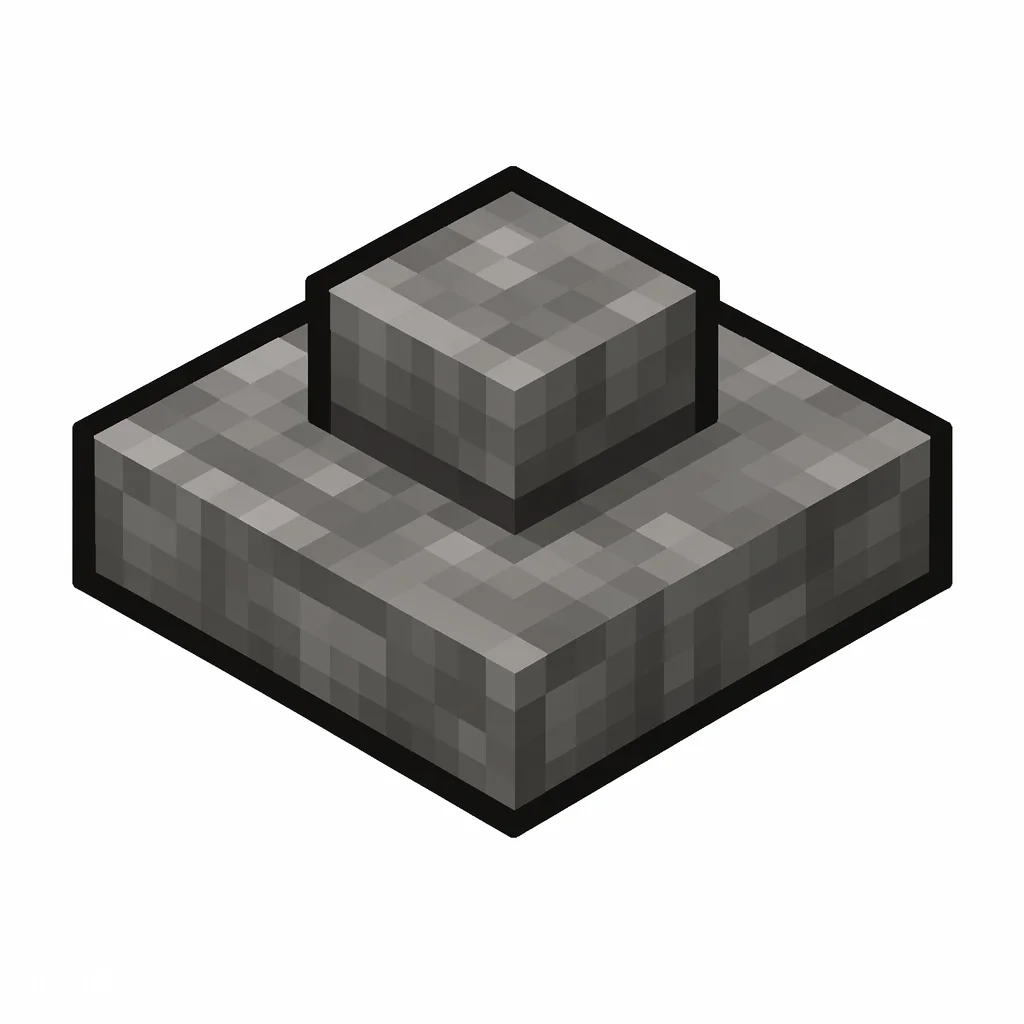 Pixel art illustration of a stone button in chunky voxel game style