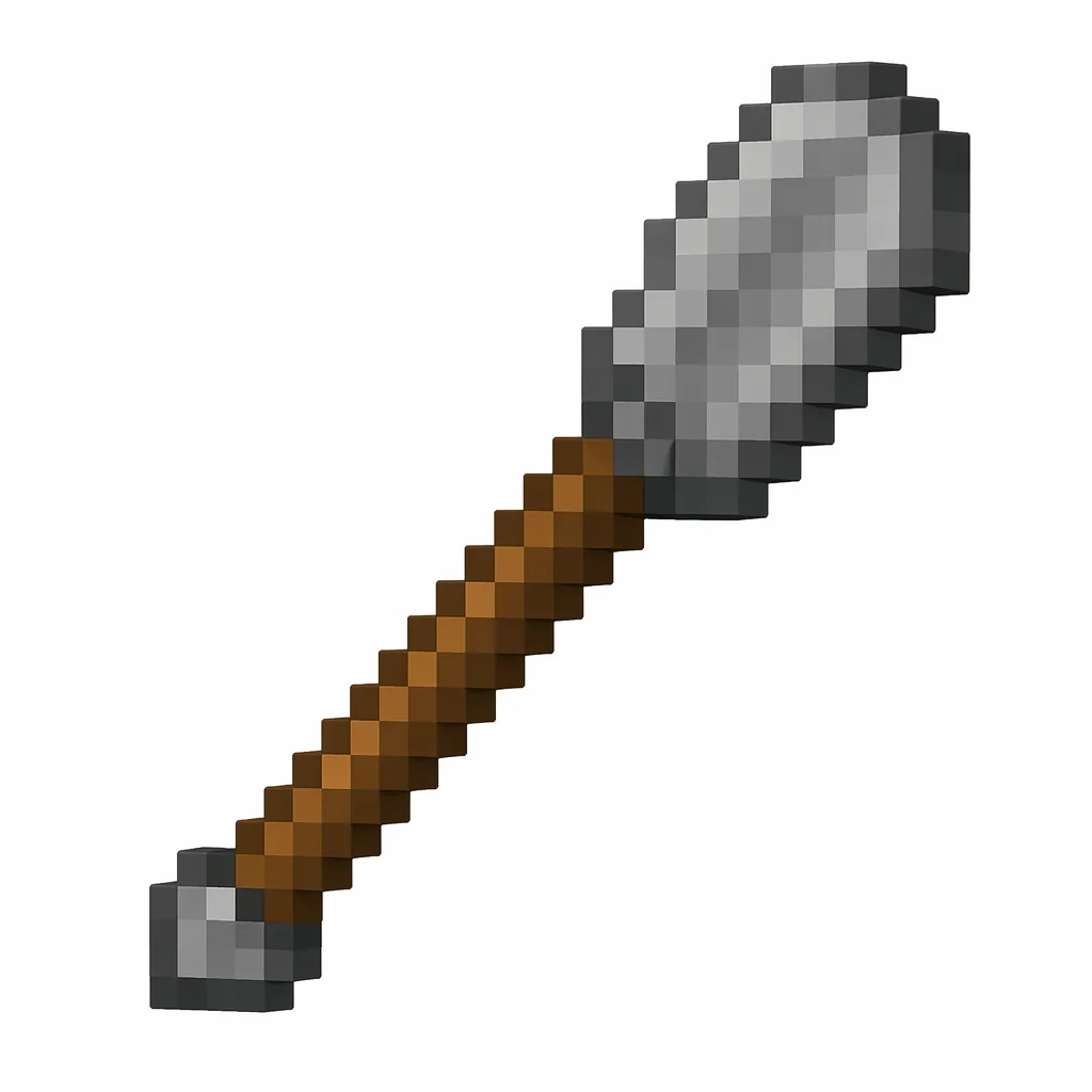 Pixel art illustration of a gray stone shovel with a wooden stick handle