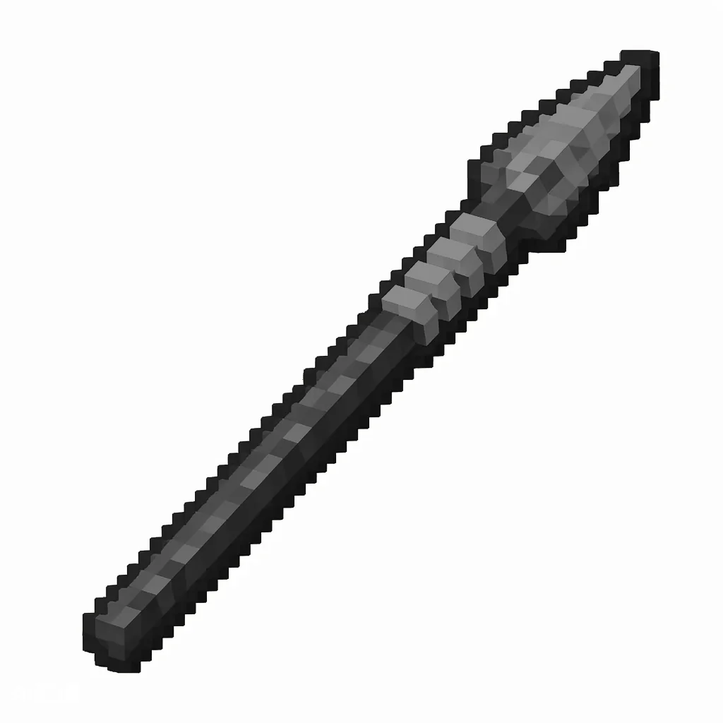 Pixel art illustration of a stone spear with a long shaft and sharp tip