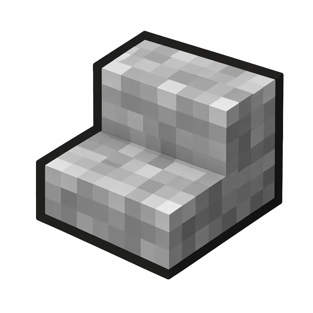 Pixel art illustration of a stone stairs, an L-shaped staircase block