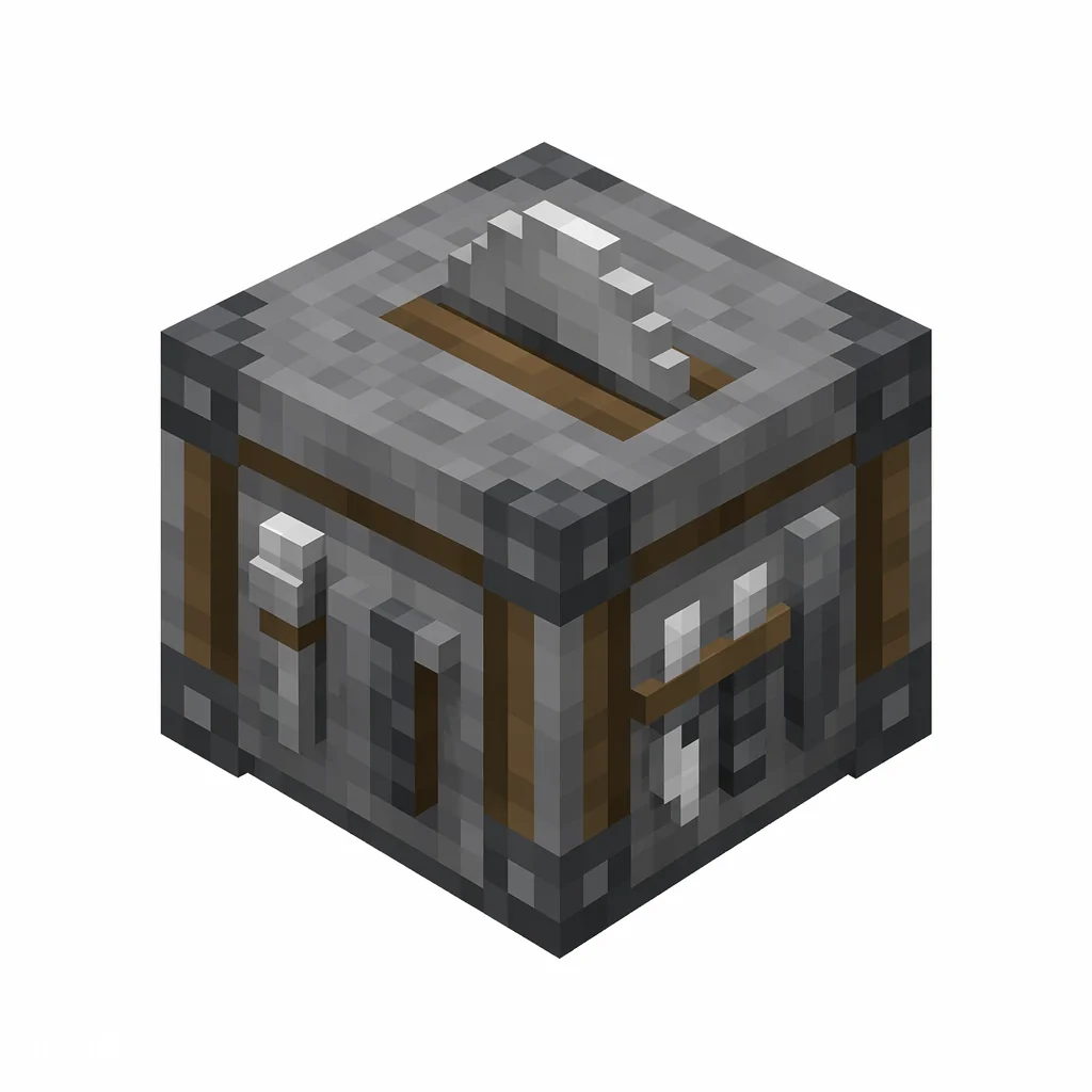Pixel art illustration of a stonecutter block with a saw blade on the top
