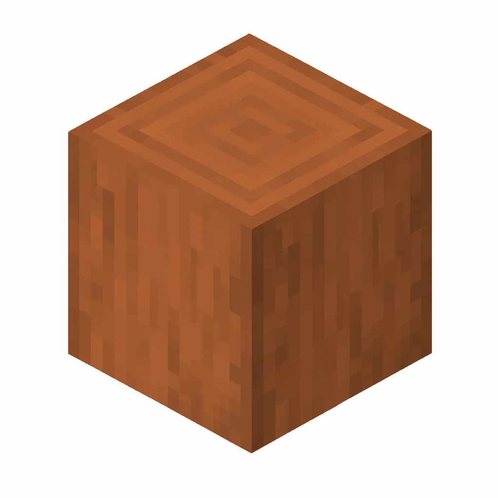 Pixel art illustration of a stripped acacia wood, smooth bark-free wood