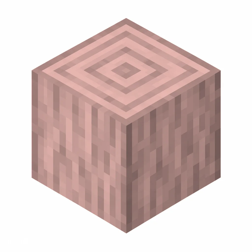 Pixel art illustration of a stripped cherry log, smooth bark-free wood