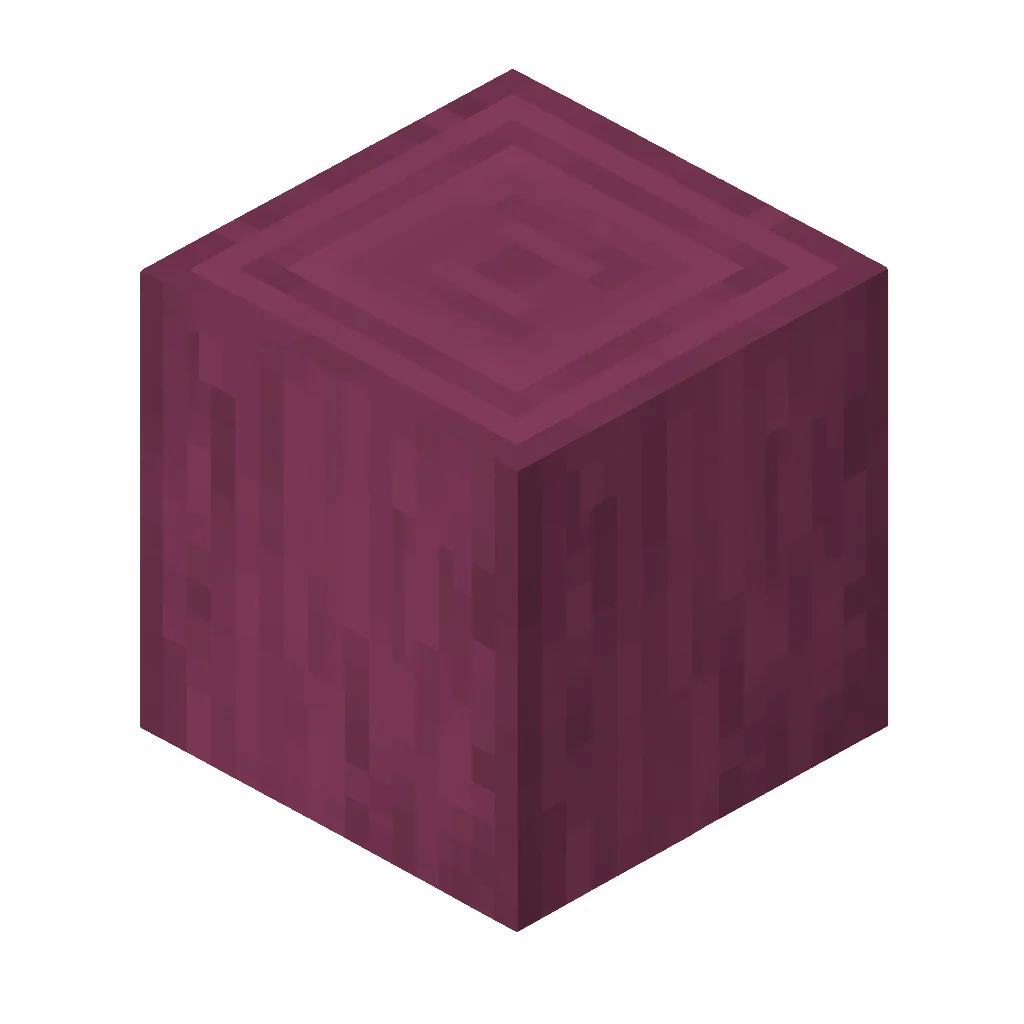 Pixel art illustration of a stripped crimson hyphae, smooth bark-free wood