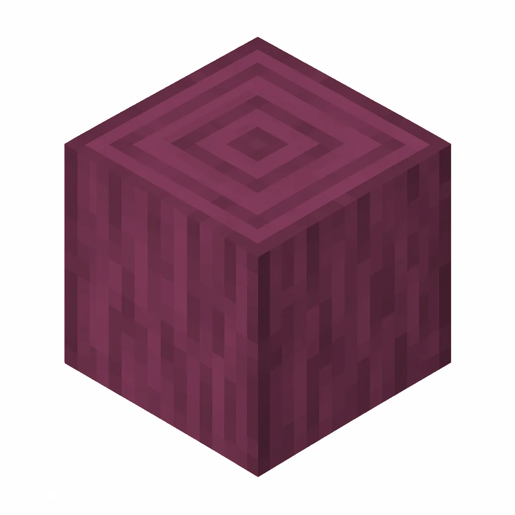 Pixel art illustration of a stripped crimson stem, smooth bark-free wood