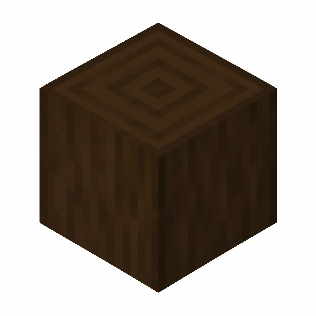 Pixel art illustration of a stripped dark oak log, smooth bark-free wood