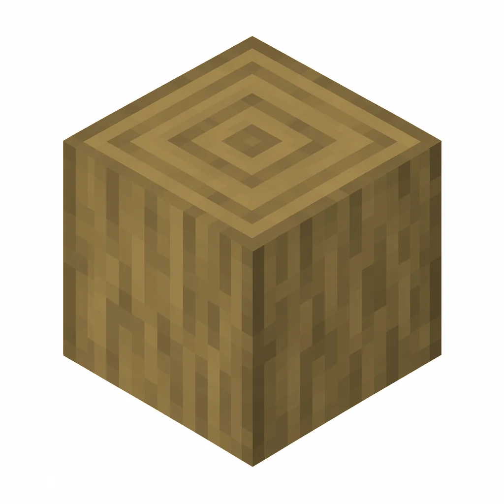 Pixel art illustration of a stripped oak log, smooth bark-free wood
