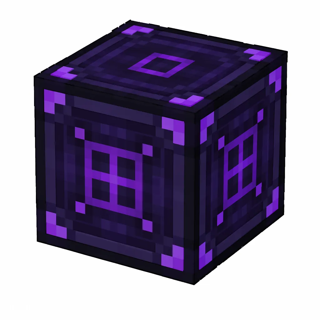 Pixel art illustration of a structure block in chunky voxel game style