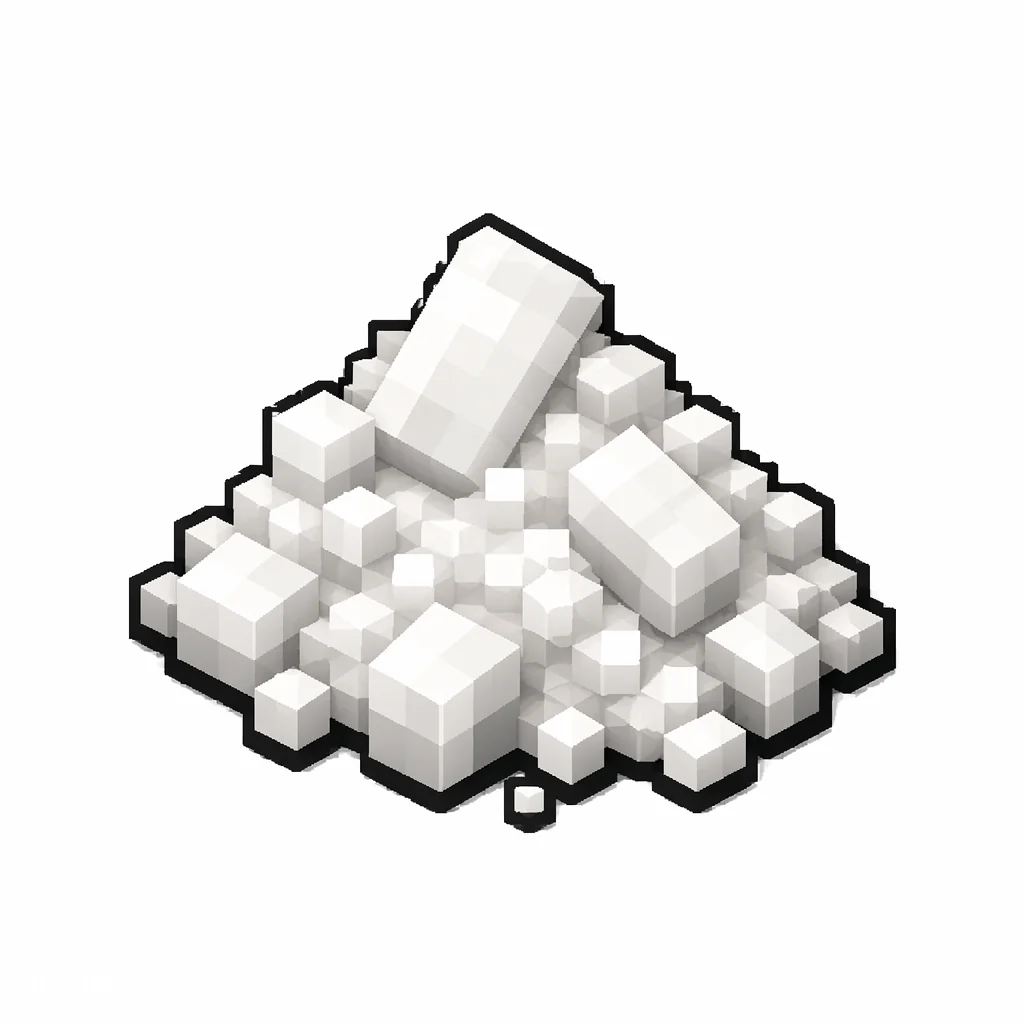 Pixel art illustration of a small pile of fine white sugar crystals