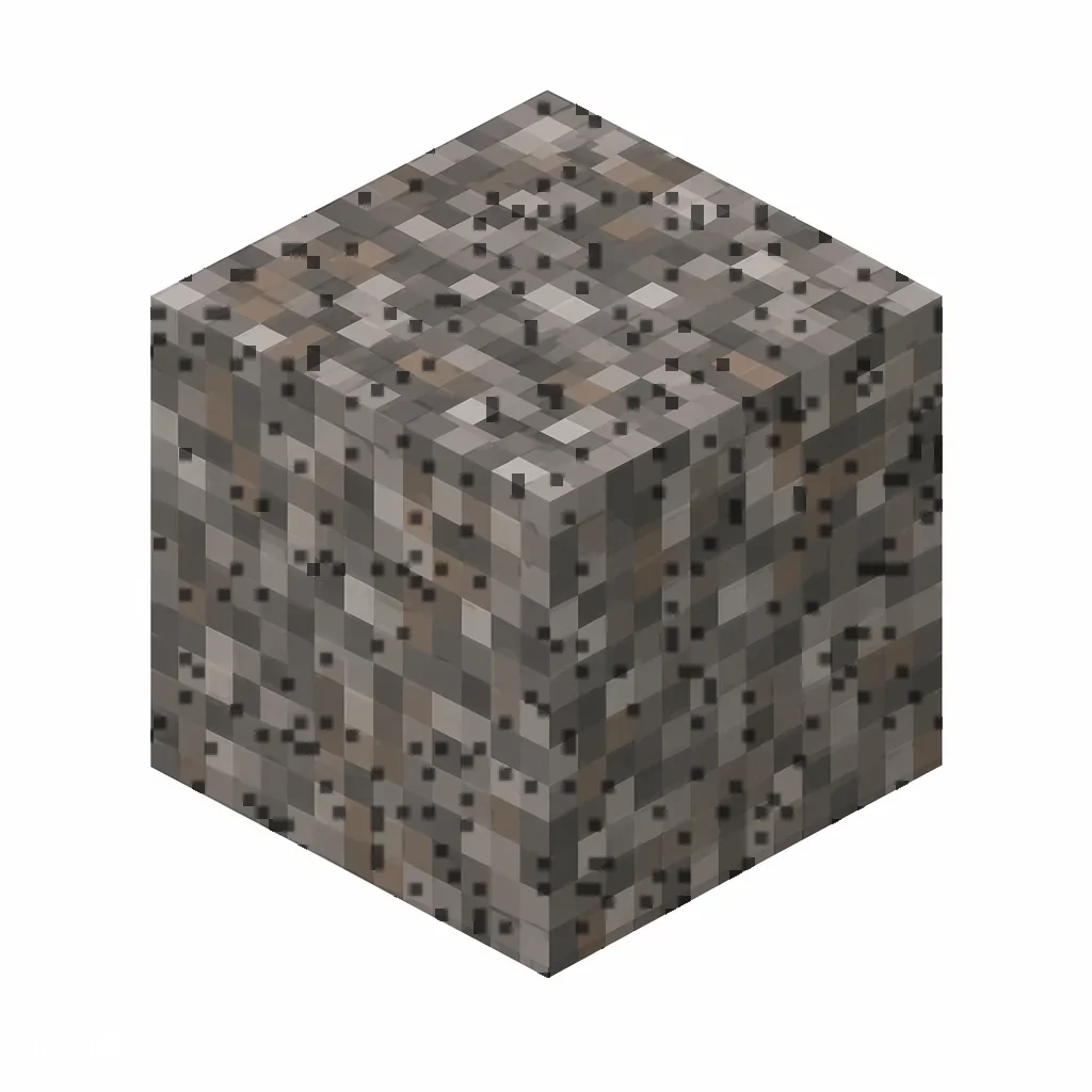 Pixel art illustration of a suspicious gravel in chunky voxel game style