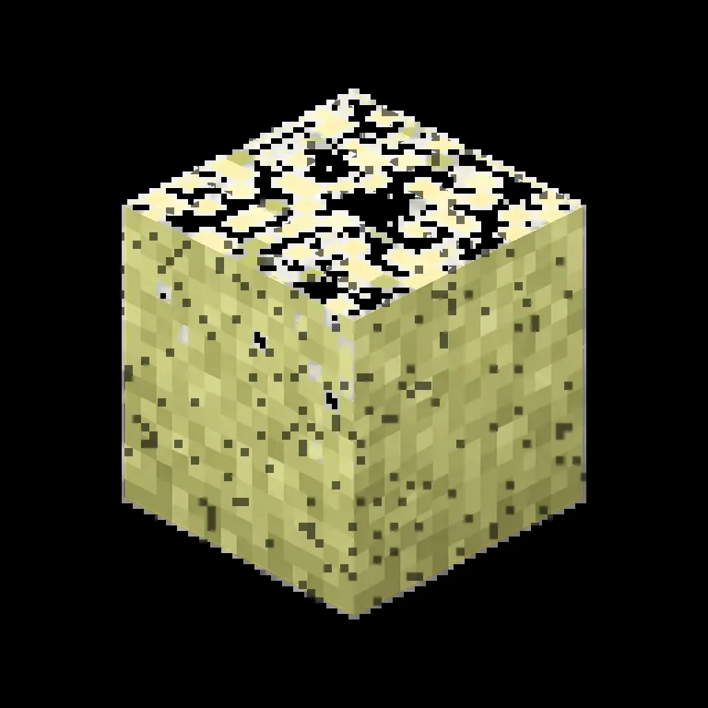 Pixel art illustration of a suspicious sand in chunky voxel game style