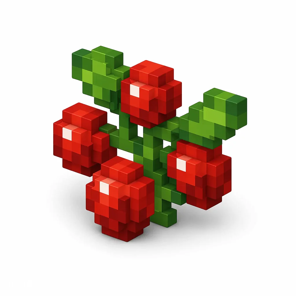 Pixel art illustration of sweet berries with red berries on a green sprig