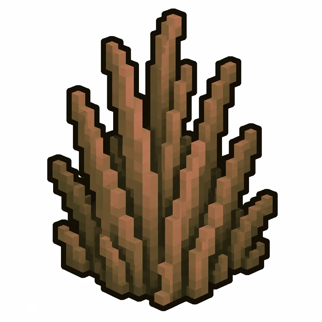 Pixel art illustration of a tall dry grass in chunky voxel game style