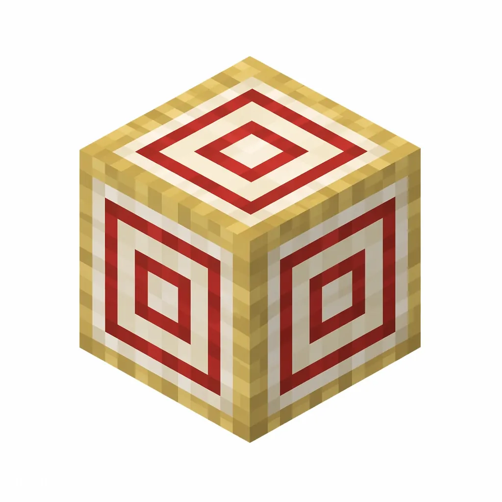 Pixel art illustration of a target block with red and white concentric rings