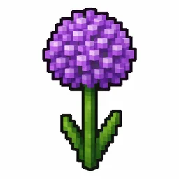 Pixel art illustration of an allium in chunky voxel game style