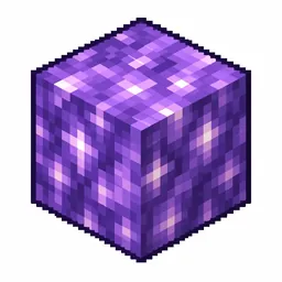 Pixel art illustration of a block of amethyst in chunky voxel game style