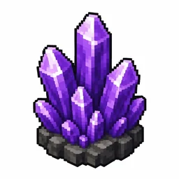 Pixel art illustration of a cluster of large purple amethyst crystal spikes