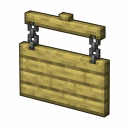 Pixel art illustration of a bamboo hanging sign board suspended from two gray metal chains
