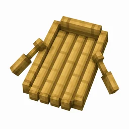 Pixel art illustration of a flat raft made of yellow-tan bamboo planks